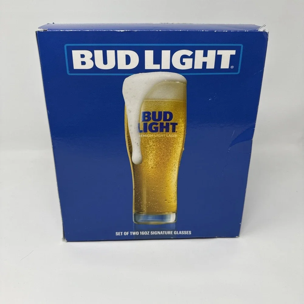 Bud Light Glasses Set Of Two 16 Oz Signature Barware/Glass Cups - Free Shipping